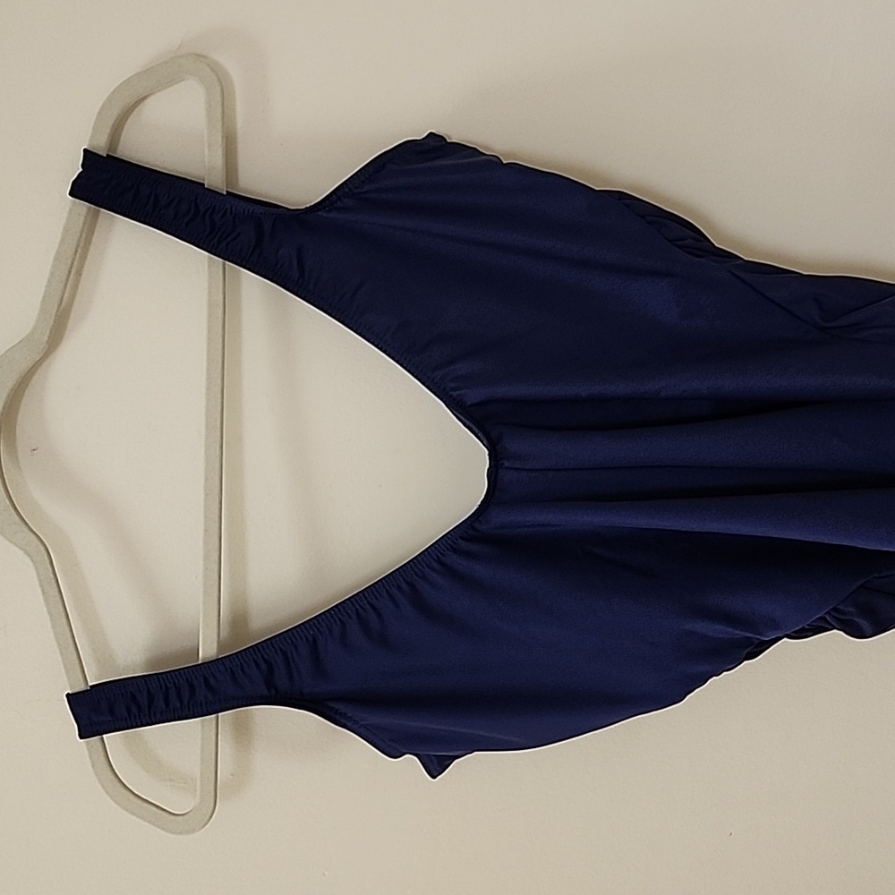 Miraclesuit CoastalSanibel OnePiece Swimsuit Sz 14DBlue Ruched Faux Wrap Slimmin - Picture 7 of 16